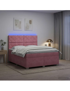 Letto box spring con materasso Rosa 160 x 200 cm Velluto