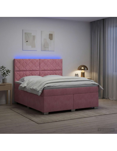 Letto box spring con materasso Rosa 160 x 200 cm Velluto