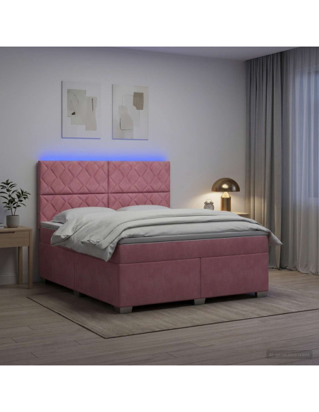 Letto box spring con materasso Rosa 160 x 200 cm Velluto