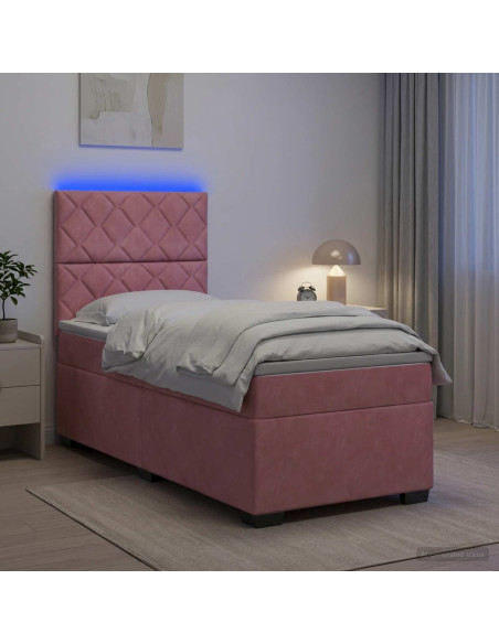 Letto box spring con materasso Rosa 100 x 200 cm Velluto