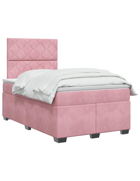 Letto box spring con materasso Rosa 120 x 190 cm Velluto