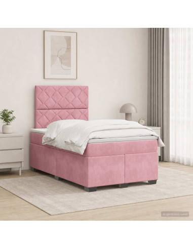 Letto box spring con materasso Rosa 120 x 190 cm Velluto