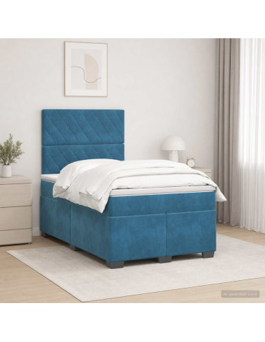 Letto box spring con materasso Blu 120 x 200 cm Velluto