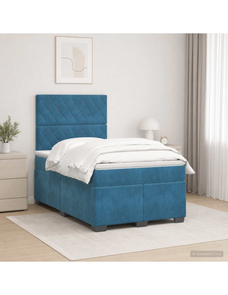 Letto box spring con materasso Blu 120 x 200 cm Velluto