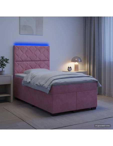 Letto box spring con materasso Rosa 120 x 200 cm Velluto