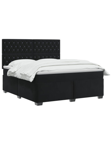 Letto box spring con materasso Nero 160 x 200 cm Velluto