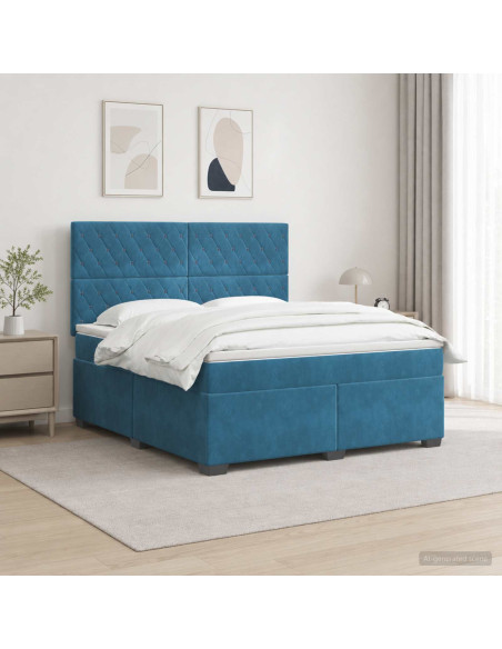 Letto box spring con materasso Blu 160 x 200 cm Velluto