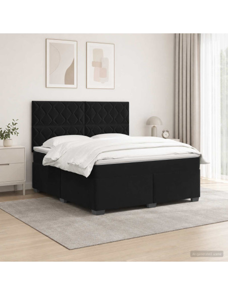 Letto box spring con materasso Nero 160 x 200 cm Velluto