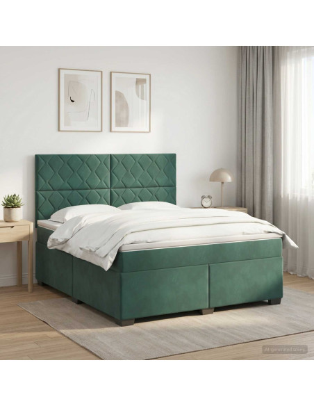 Letto box spring con materasso Verde Scuro 160 x 200 cm Velluto