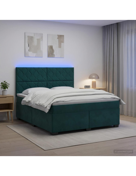 Letto box spring con materasso Verde Scuro 160 x 200 cm Velluto