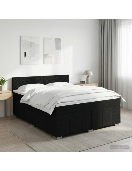 Letto box spring con materasso Nero 140 x 190 cm Tessuto
