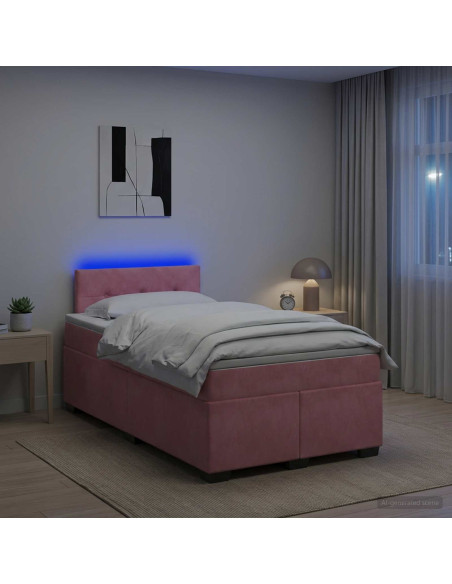 Letto con Box Spring, Materasso e LED Rosa 120 x 200 cm Velluto