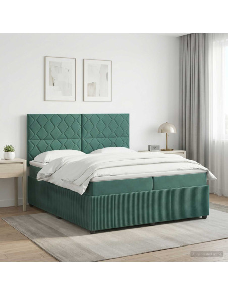 Letto Box Spring LED con Materasso Verde Scuro 200 x 200 cm