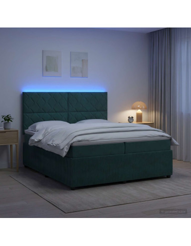 Letto Box Spring LED con Materasso Verde Scuro 200 x 200 cm