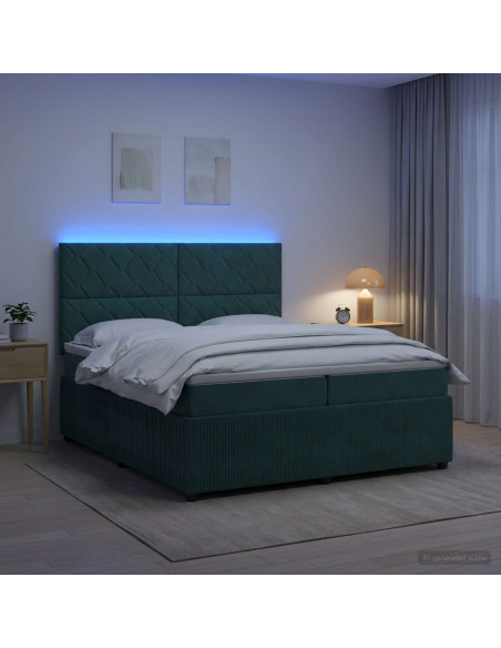 Letto Box Spring LED con Materasso Verde Scuro 200 x 200 cm