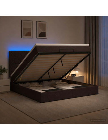 Letto Ottomano con Materasso e LED Marrone Scuro 140 x 200 cm