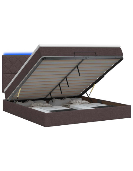 Letto Ottomano con Materasso e LED Marrone Scuro 140 x 200 cm