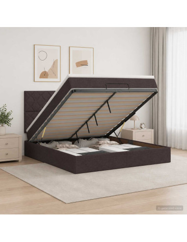 Letto Ottomano con Materasso e LED Marrone Scuro 140 x 200 cm