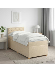 Letto box spring con materasso Crema 100 x 200 cm Tessuto