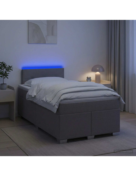 Letto con Box Spring, Materasso e LED Tortora 120 x 190 cm
