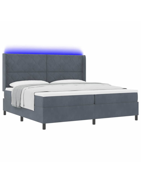 Letto a molle con strisce LED Grigio scuro 200 x 200 cm Velluto