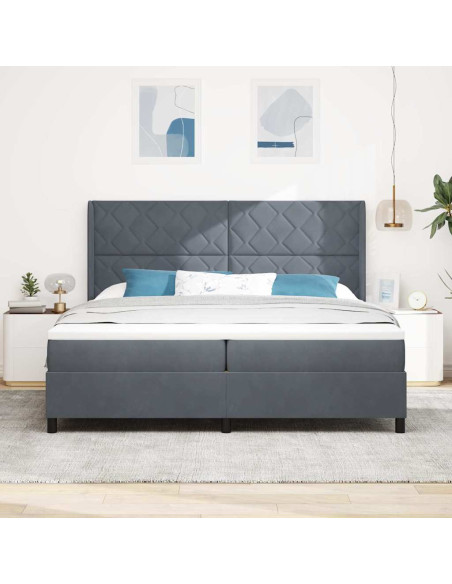 Letto a molle con strisce LED Grigio scuro 200 x 200 cm Velluto