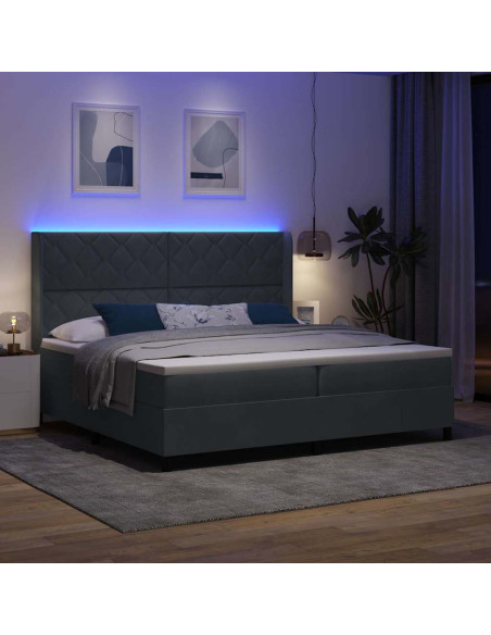 Letto a molle con strisce LED Grigio scuro 200 x 200 cm Velluto