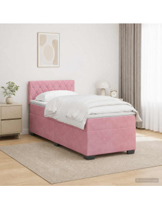 Letto con Box Spring, Materasso e LED Rosa 100 x 200 cm Velluto