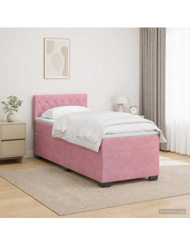 Letto con Box Spring, Materasso e LED Rosa 100 x 200 cm Velluto