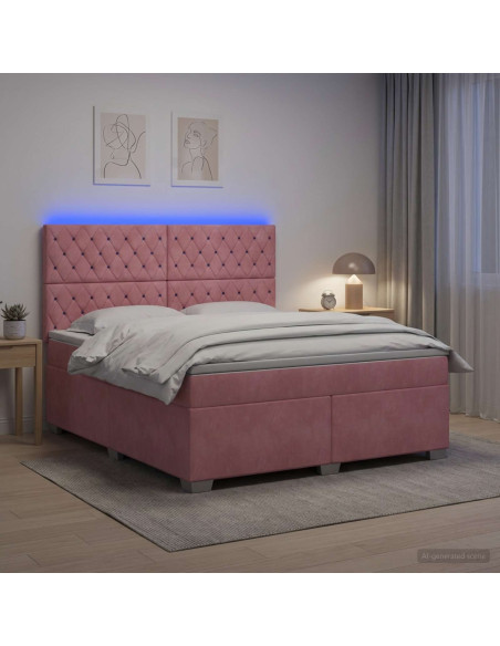 Letto box spring con materasso Rosa 140 x 200 cm Velluto
