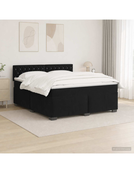 Letto con Box Spring, Materasso e LED Nero 140 x 200 cm Velluto