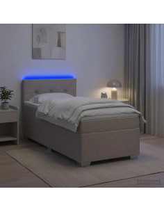 Letto con Box Spring, Materasso e LED Tortora 90 x 200 cm