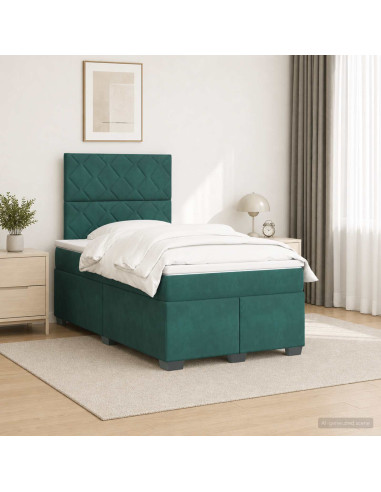 Letto box spring con materasso Verde Scuro 120 x 190 cm Velluto
