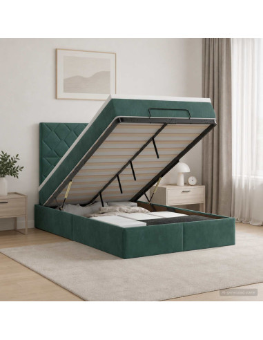 Letto ottomano con materasso Verde Scuro 120 x 200 cm Velluto