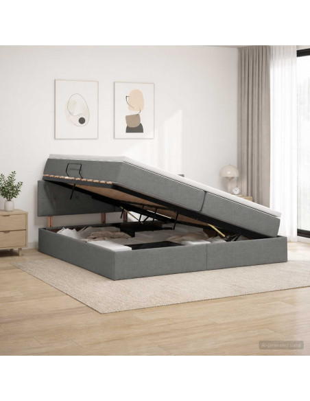 Letto con contenitore e materasso Grigio Scuro 200 x 200 cm