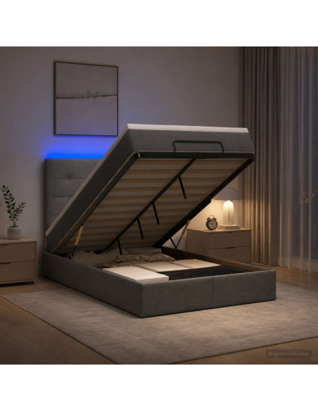 Letto Ottomano con Materasso e LED Grigio Scuro 120 x 190 cm