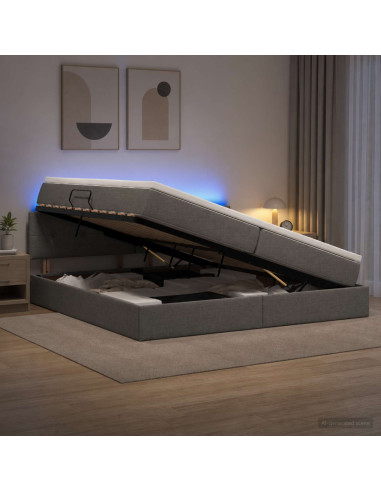 Letto con contenitore LED e materasso Grigio Scuro 200 x 200 cm