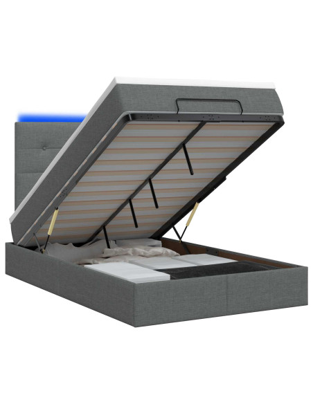 Letto Ottomano con Materasso e LED Grigio Scuro 120 x 200 cm