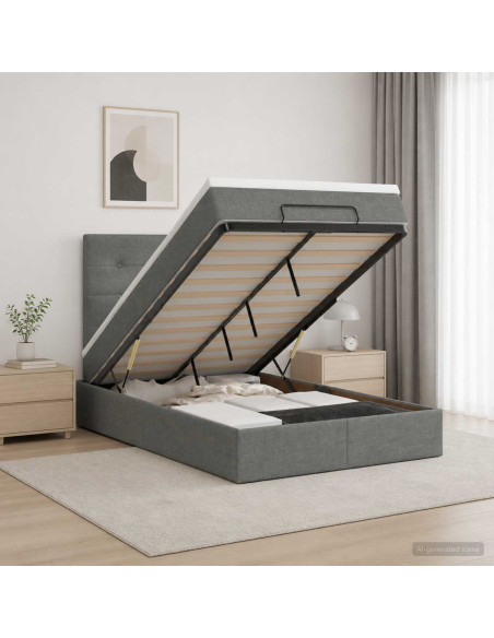 Letto Ottomano con Materasso e LED Grigio Scuro 120 x 200 cm