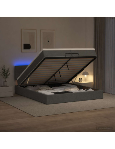 Letto Ottomano con Materasso e LED Grigio Scuro 200 x 200 cm