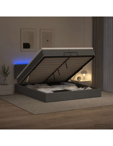 Letto Ottomano con Materasso e LED Grigio Scuro 200 x 200 cm