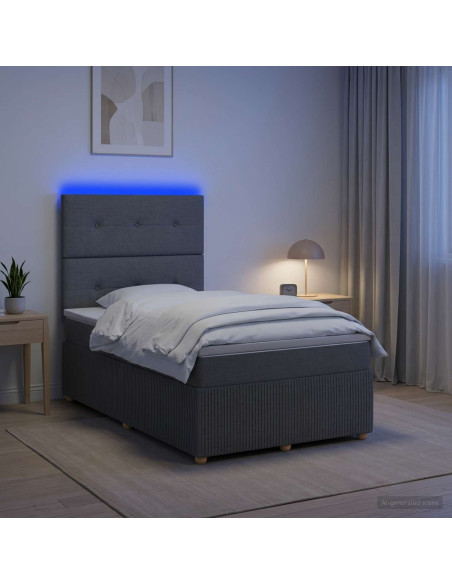 Letto Box Spring LED con Materasso Grigio Scuro 120 x 200 cm