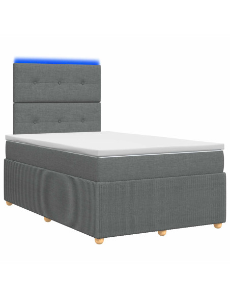Letto Box Spring LED con Materasso Grigio Scuro 120 x 190 cm