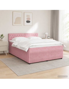 Letto box spring con materasso Rosa 140 x 190 cm Velluto