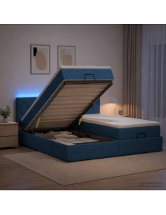 Letto Ottomano con Materasso e LED Blu 180 x 200 cm Tessuto