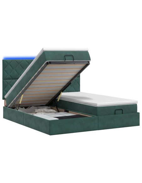 Letto Ottomano con Materasso e LED Verde Scuro 180 x 200 cm