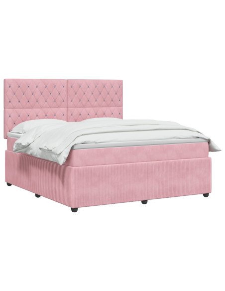 Letto Box Spring LED con Materasso Rosa 180 x 200 cm Velluto