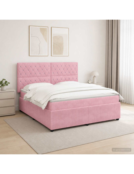 Letto Box Spring LED con Materasso Rosa 180 x 200 cm Velluto