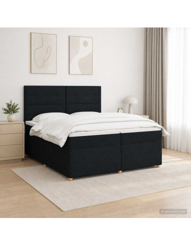 Letto box spring con materasso Nero 200 x 200 cm Tessuto