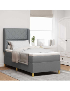Letto a molle con testiera Grigio chiaro 190 x 90 cm Tessuto